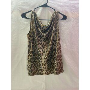 JKLA California Women's XL Olive Green Multicolor Animal Print Sleeveless Blouse